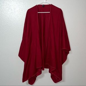 Ann Taylor Wool Cashmere Blend Red Boho Poncho Cape Wrap One Size